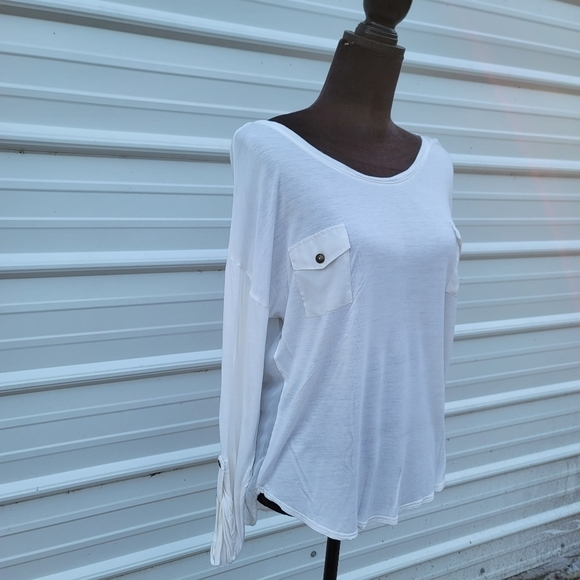 Mine Women's Long Sleeve Blouse Button Down Shirt Top Pockets Size L Solid White - Picture 9 of 9